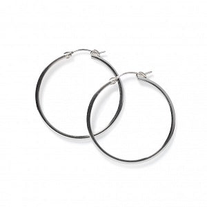 Sterling Silver Round Hoop Earrings with Square Tubing 35mm