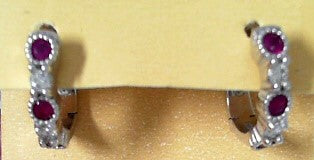 Ladies 14 Karat White Gold Diamond Hoop Earrings With 0.37Tw Round H/I SI2 Diamonds And 0.79Tw Round Rubes