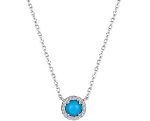 Sterling Silver Synthetic Turquoise Halo Necklace 18