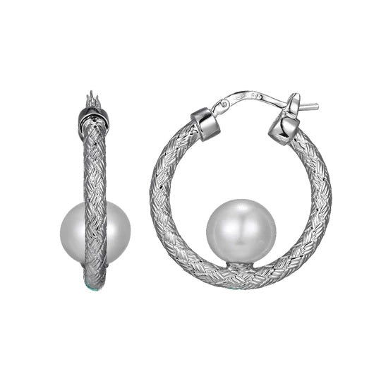 Sterling Silver Mesh Earrings with Freshwater Pearls