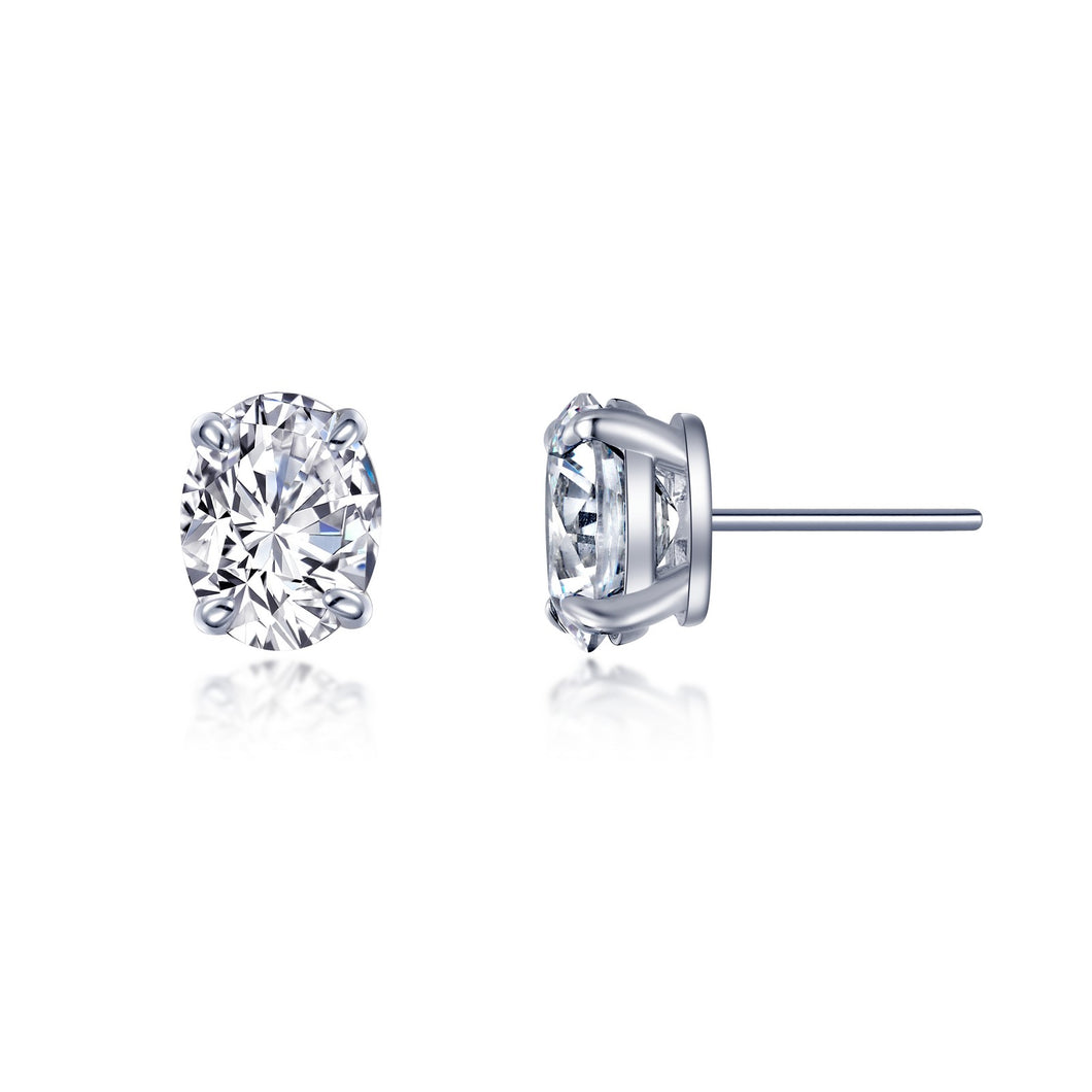 Sterling Silver Rhodium Plated Oval Solitaire Studs Lassaire Stones 4.00 TCW