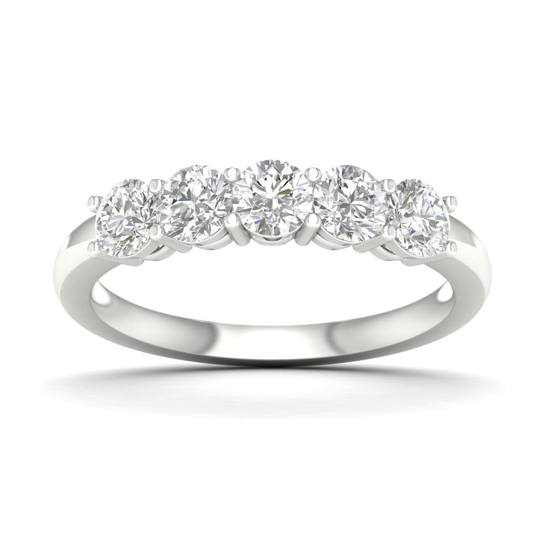 Ladies 14 Karat White Gold 5 Stone Diamond Band With 1.00Tw Round G/H VS2 Diamonds Size 7 IGI Certification # 24J646602503 Lab Grown Diamonds