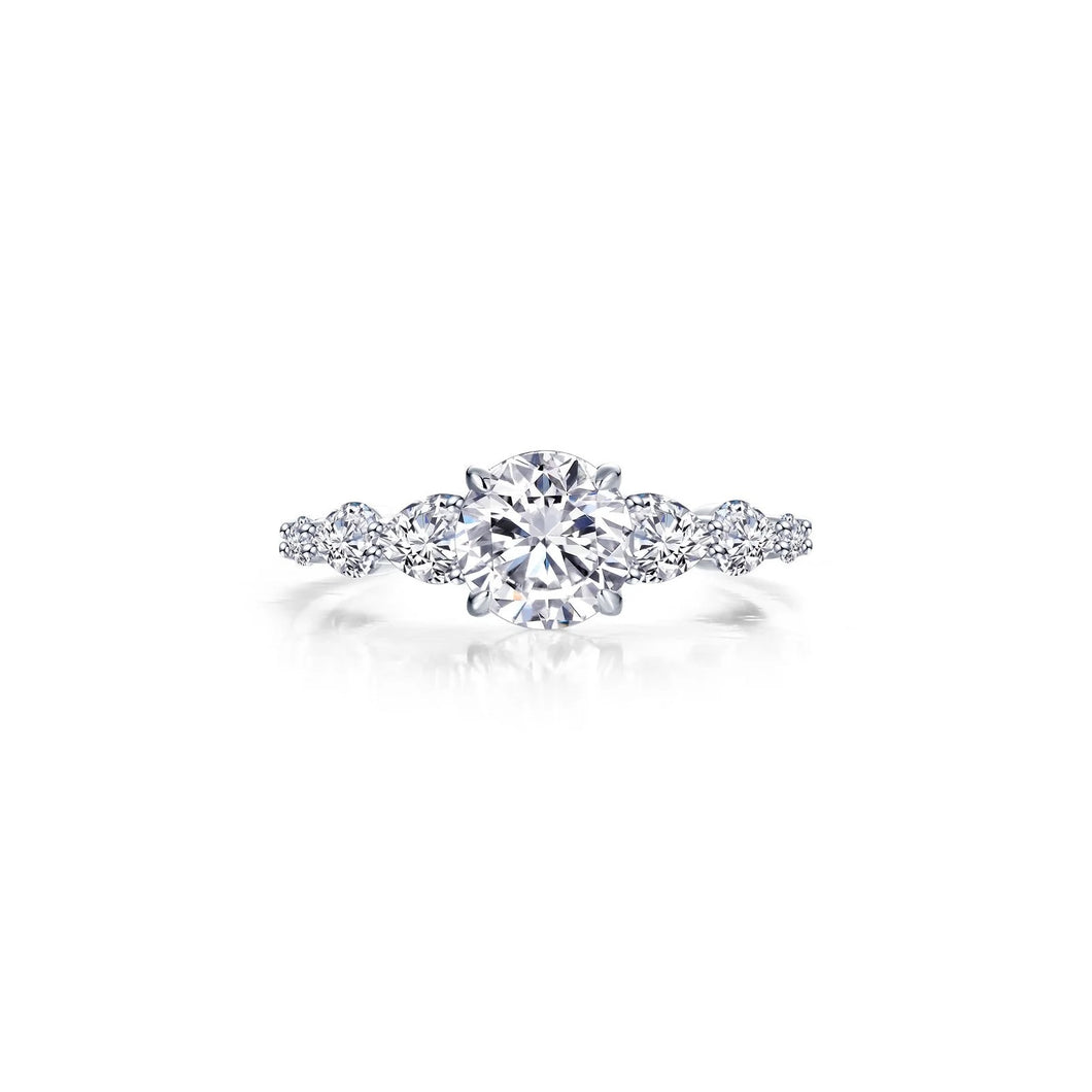 Sterling Silver Rhodium Plated Round Solitaire Engagement Ring w/ Pear Shaped Stones On The Shank 3.08 CTW Lassaire Stones