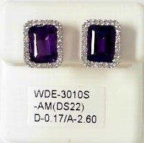 Ladies 14 Karat White Gold  All Colored Jewelry With 0.17Tw Round G/H SI2 Diamonds And 2.60Tw Emerald Cut Amethyst Earrings