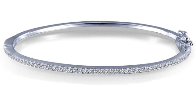 Sterling Silver Single Row Hinged Bangle Bracelet 7.25 with 0.81 CTW Lassaire Stones