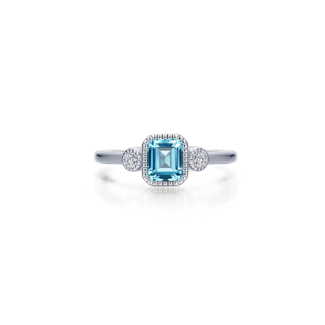 March Birthstone Ring Sterling Silver Rhodium Plated 0.98 Tw With Simulated Stone And Lassaire Stones Size 7