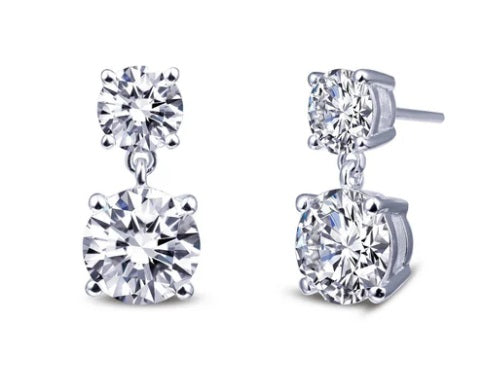 Sterling Silver  4Prong Double Round Dangle Studs With 4.66 CTW Lassaire Stones