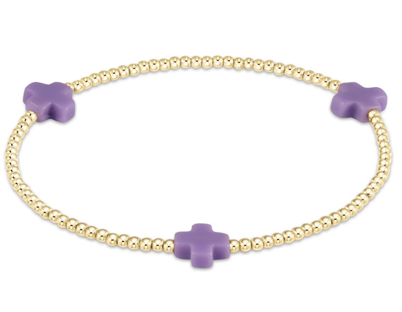 Signature Cross Gold Pattern 2mm Bead Bracelet- Purple