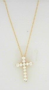 Ladies 14 Karat Yellow Gold Diamond Cross Pendant With 0.63Tw Round H/I Si2 Diamonds With 18