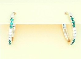 Ladies 14 Karat Yellow Gold Hoop Earrings  With = 0.20Tw Emerald Cut Sapphires And = 0.14Tw Round G/H SI2 Diamonds