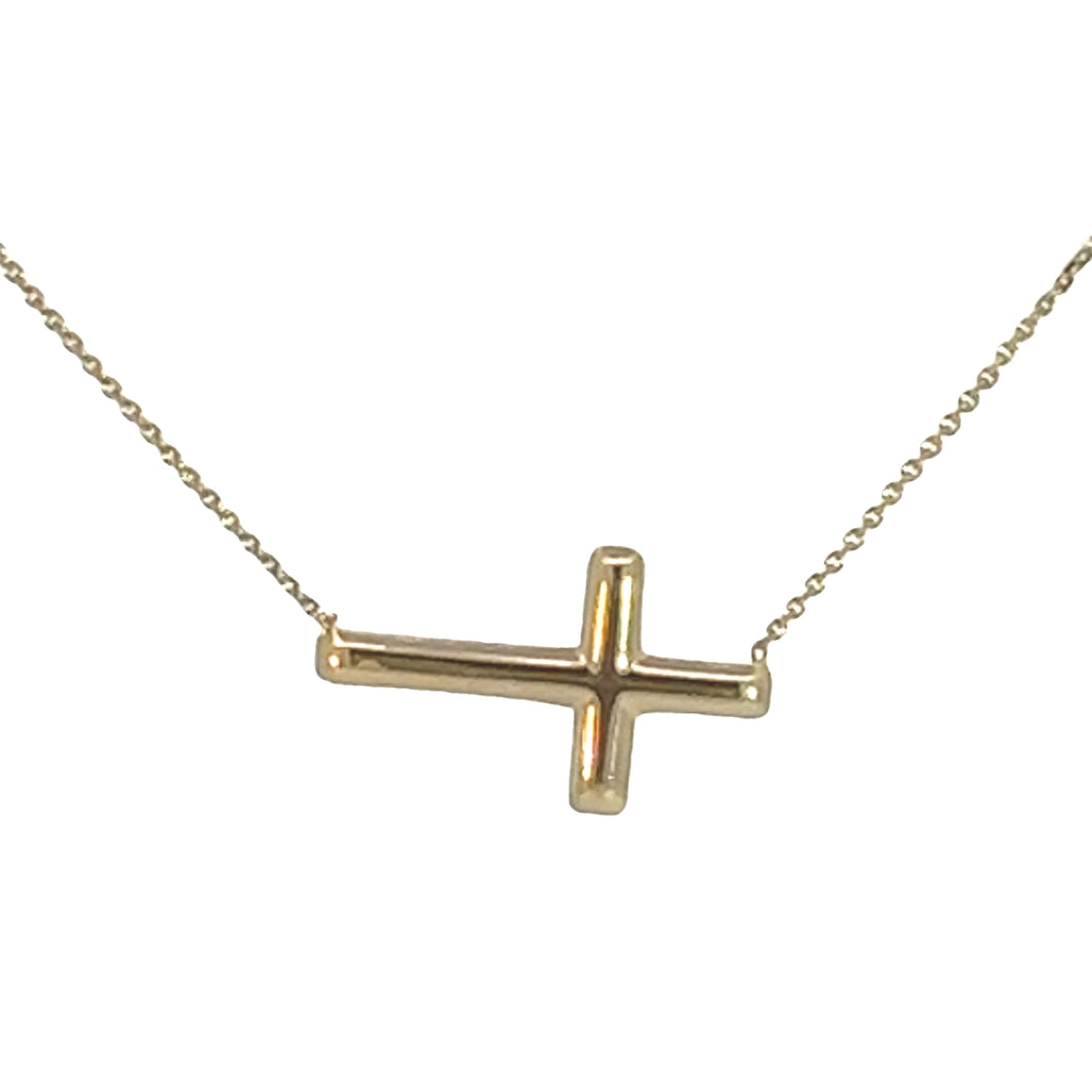 Ladies 14 Karat Yellow Gold Sideways Cross Necklace 17