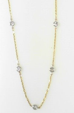Ladies 14 Karat Yellow Gold Two tone Diamond Station Necklace Diamond  With 1.00Tw Round G/H SI2 Diamonds 18