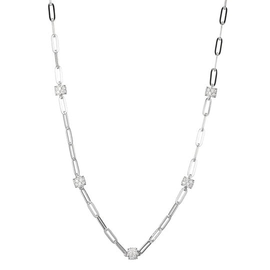 Sterling Silver Necklace made with Paperclip Chain and 5 CZ Rondelle Stations
