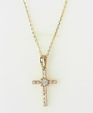 Ladies 14 Karat Yellow Gold Diamond Cross Pendant With = 0.09Tw Round H/I Si2 Diamonds with 18