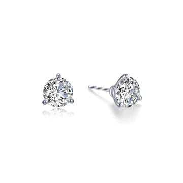 Sterling Silver Rhodium Plated 1 TCW Solitaire Stud Earrings with Lassaire Stones