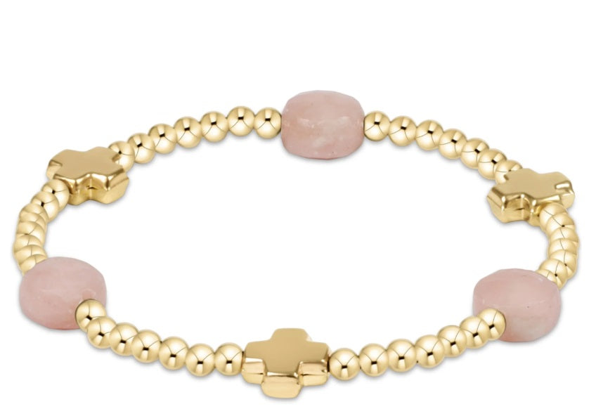 Signature Cross Admire Gold Pattern 3Mm Bead Bracelet - Pink Opal