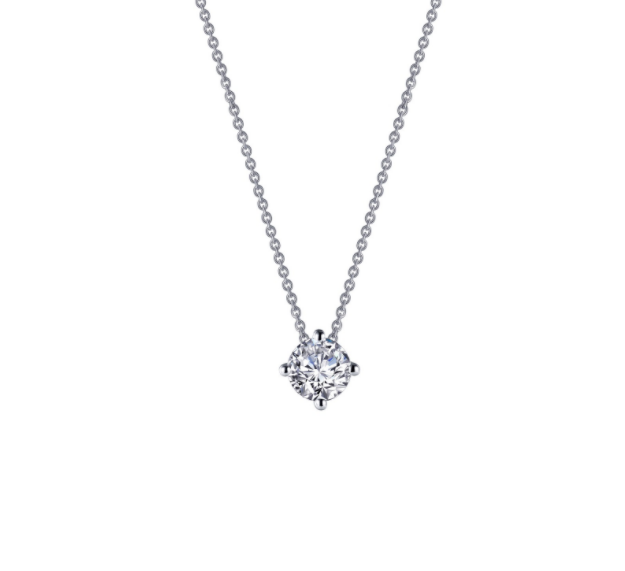 Sterling Silver Rhodium Plated 4 Prong Solitaire Necklace with  0..50 TCW Lassaire Stones 20