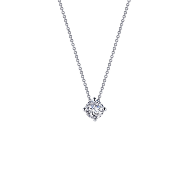 Sterling Silver Rhodium Plated 4 Prong Solitaire Necklace with  0.65 TCW Lassaire Stones 20