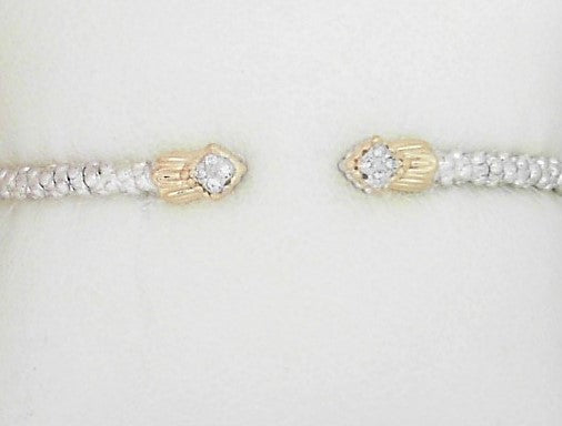 Metal: 14Karat Yellow Gold & Sterling Silver Open End Bracelet 2MM With Diamond Weight: 0.06 pts
