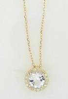 Ladies 14 Karat Yellow Gold Fashion Necklace With 0.06Tw Round H/I SI2 Diamonds And .80Tw Round Aquamarine Pendant 16