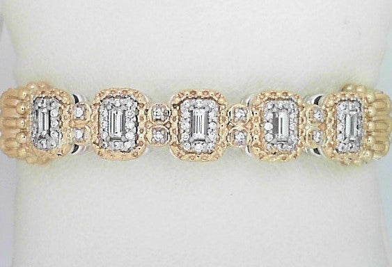 Metal: 14Karat Gold & Sterling Silver Closed End 8MM Bracelet With Diamond Weight: 0.98 CTW