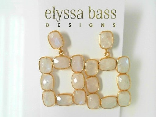 Moonstone Rectangular Bezel Open Drop Earrings
