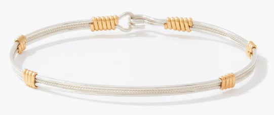 Be Kind Bracelet- Sterling Silver with 14K Gold Artist Wire Wraps - Size 7.0