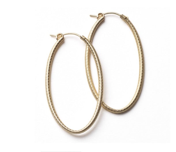 Ladies Gold Filled Textured Oval Hoop Earrings 50MM