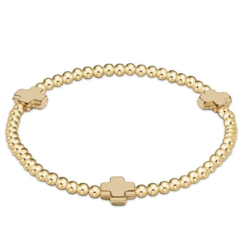 Signature Cross Gold Pattern 3mm Bead Bracelet - Gold