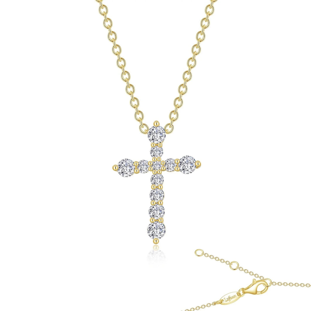 Sterling Silver Gold Plated Cross Pendant Necklace 0.67 CTW Lassaire Stones 18