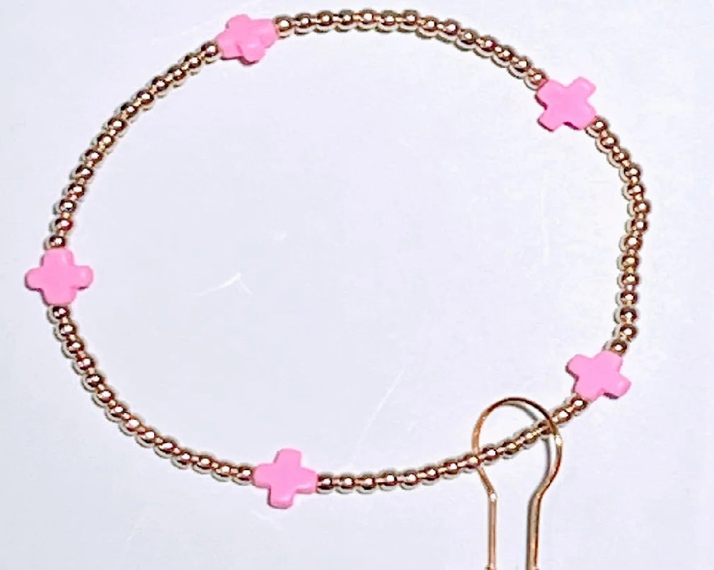 EGirl Signature Cross Gold Small 2mm Bracelet - Bright Pink
