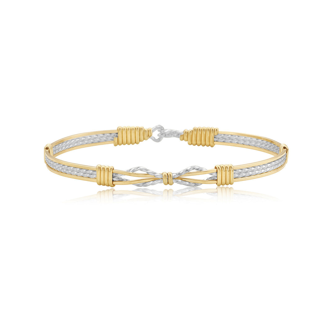 Sealed With A Kiss Bracelet- 14 kt Gold Artist Wire Outer Wires With Silver Diamond-Cut Center- Size 8.0