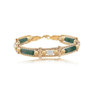 Color Your World Bracelet With Gold Beads And Pearl- 14 Kt Gold Artist Wire- Aventurine- Size 7.0