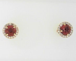 Ladies 14 Karat Yellow Gold All Colored Jewelry Earrings With 0.40Tw Round Garnets And 0.08Tw Round G/H Si2 Diamonds