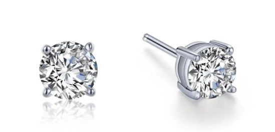 Sterling Silver Rhodium Plated 4 Prong Round Stud Earrings 1.00 TCW Lassaire Stones