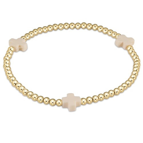 Signature Cross Gold Pattern 3mm Bead Bracelet -Off-White