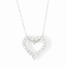 Ladies 14 Karat White Gold Diamond Heart Pendant With = .50 Tw Round Diamonds with 18