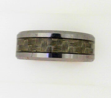 8MM Tungsten With Dark Silver Carbon Fiber Band Size 10