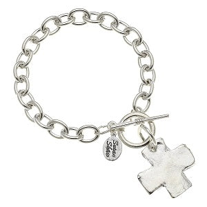 Cross Toggle Clasp Bracelet / Sterling Silver Plated