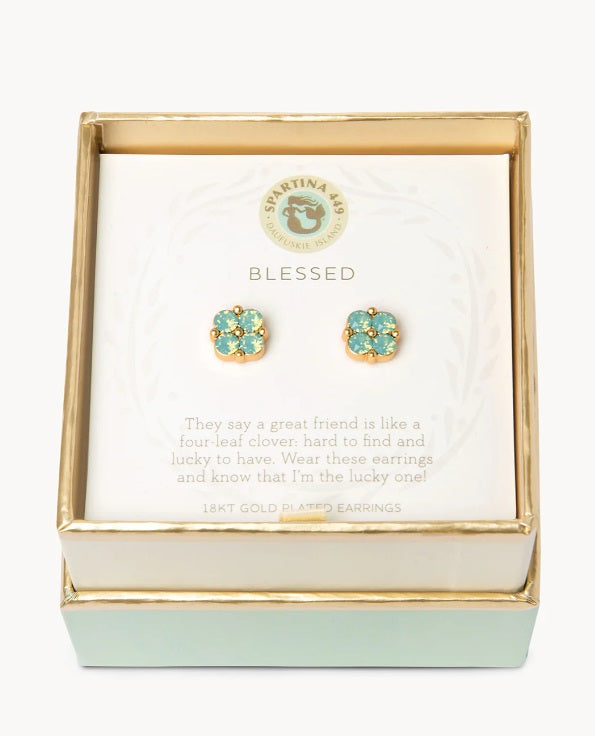 Sea La Vie Stud Earrings Blessed/Sea Foam Clover