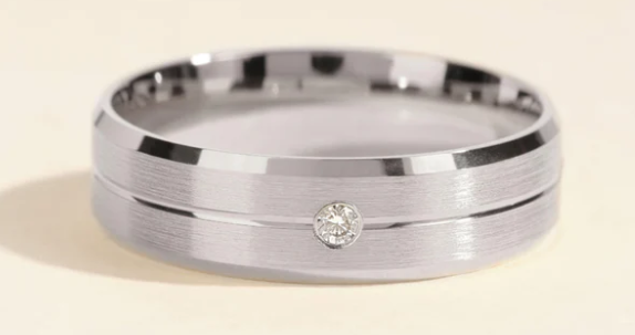 7MM Flat Brushed Cobalt Band with .05 pt Diamond Polished Center Groove & Beveled Edge Size 11