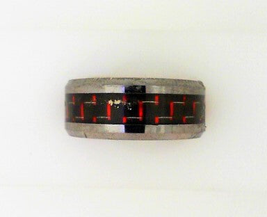 8MM Flat Polished Tungsten Red Carbide Inlay Band Size 6