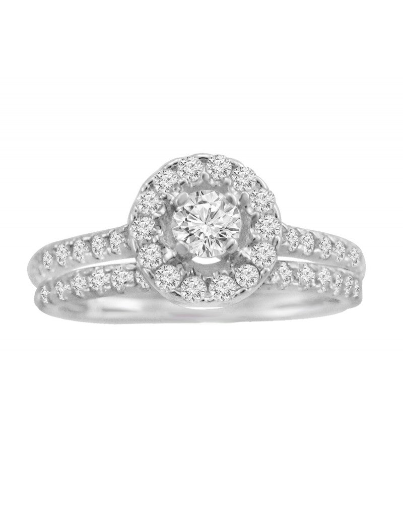 Ladies Wedding Set 14 Karat White Gold  With 0.80Tw Round H/I I1 Diamonds in Engagement Ring  And 0.19Tw Round H/I I1 Diamonds in Wedding Band  =.99 Pts TDW
