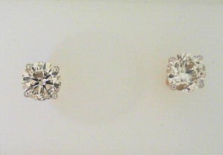 Ladies 14 Karat Yellow Gold  Diamond Stud Earrings 1.50tw Round H/I SI2 Diamonds in 4 prong Basket Mounting