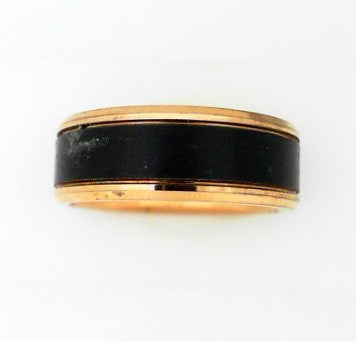 8MM Polished Rose Plated Tungsten Band With Beveled Edge & Flat Brushed Black Plated Center Size 9