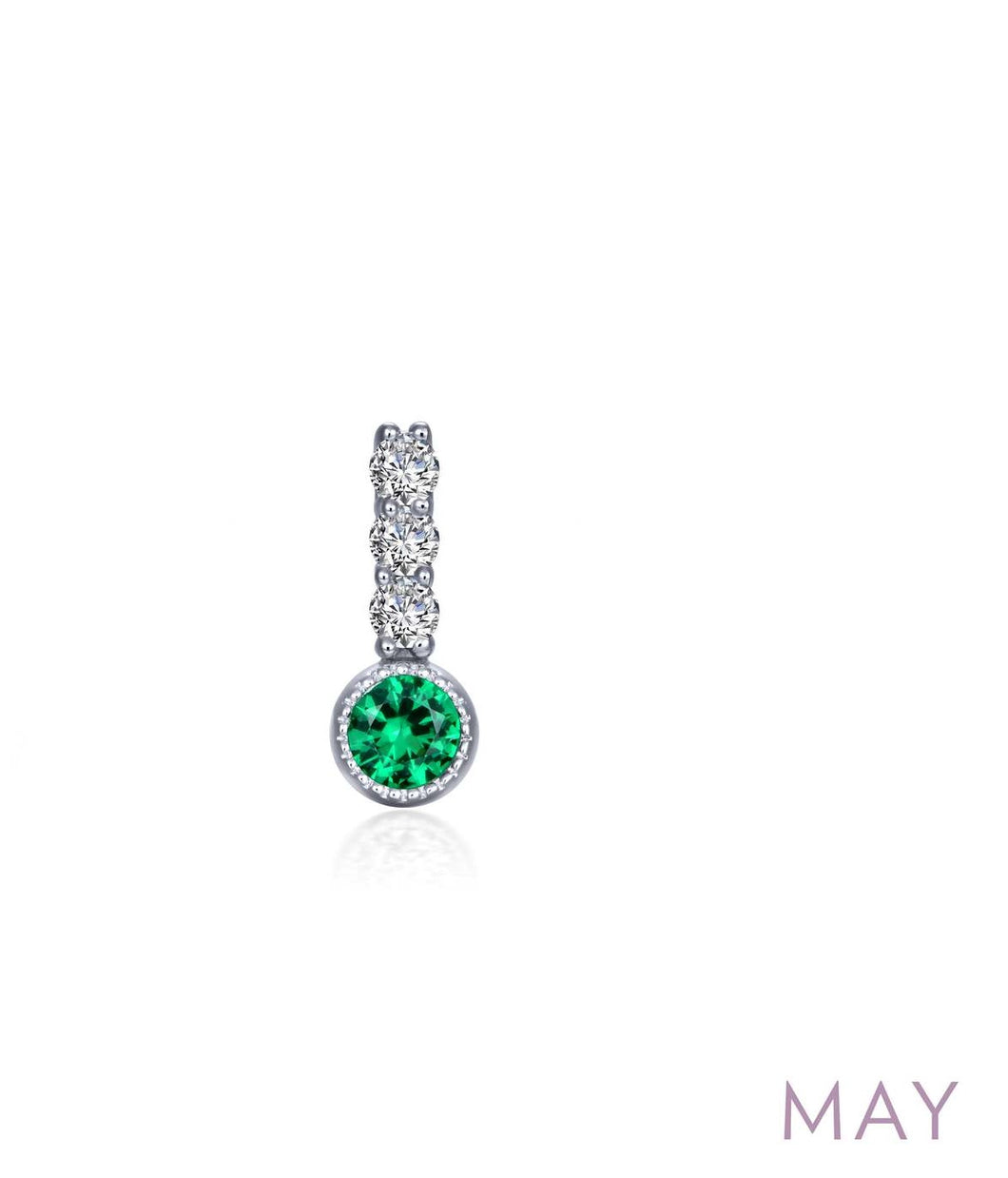 Sterling Silver Rhodium Plated Sticks & Stones Collection 0.17 CTTW Lassaire Stone Simulated Emerald May Love Charm