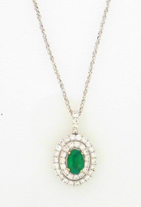 Ladies 14 Karat White Gold Pendant 0.39tw Oval Emerald 48tw Round H/I SI2 Diamonds with 16