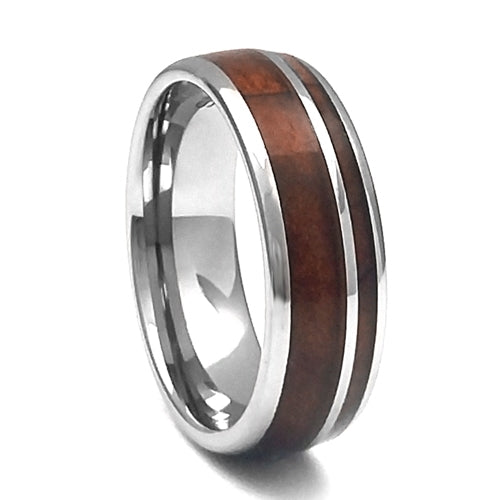 Size 11 - Comfort Fit Domed 8mm Tungsten Carbide Wedding Ring With Genuine Wood from Jack Daniels Whiskey Barrel Inlay