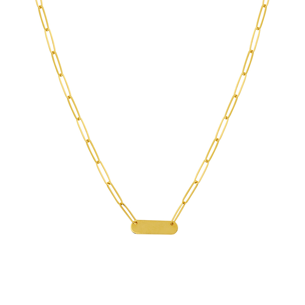 Ladies 14 Karat Yellow Gold  Enlargeable Bar With Paper Clip Chain Necklace 18