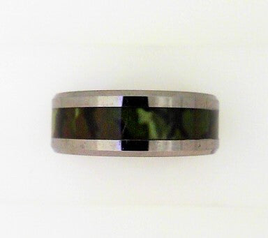 8MM Flat Polished Tungsten Band With Beveled Edge & Camouflage Inlay Size 9